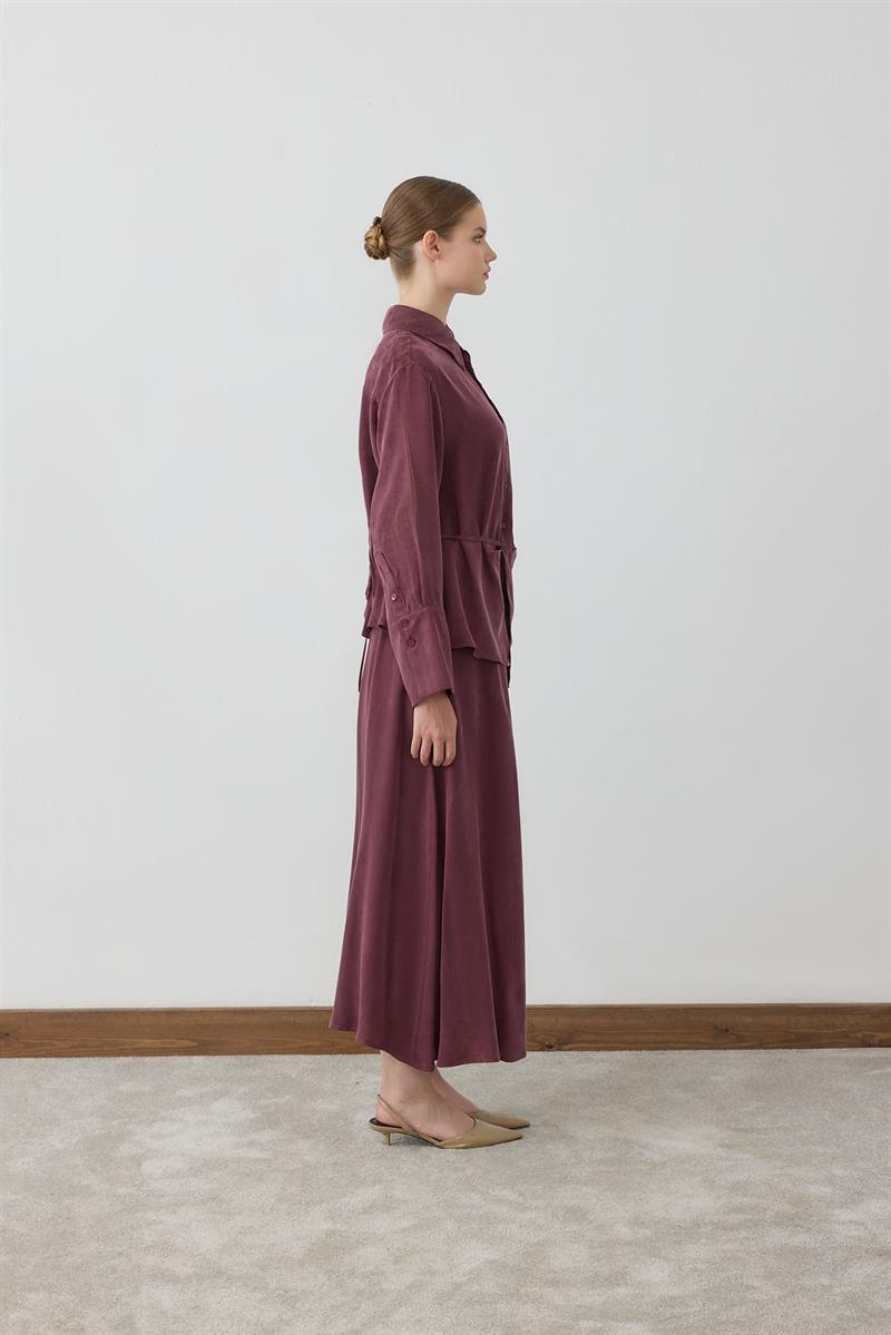SOLE WASHED SILK TIE SKIRT SET BURGUNDY