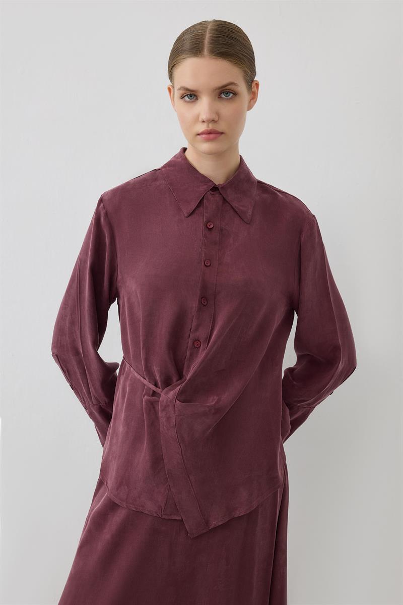 SOLE WASHED SILK TIE SKIRT SET BURGUNDY