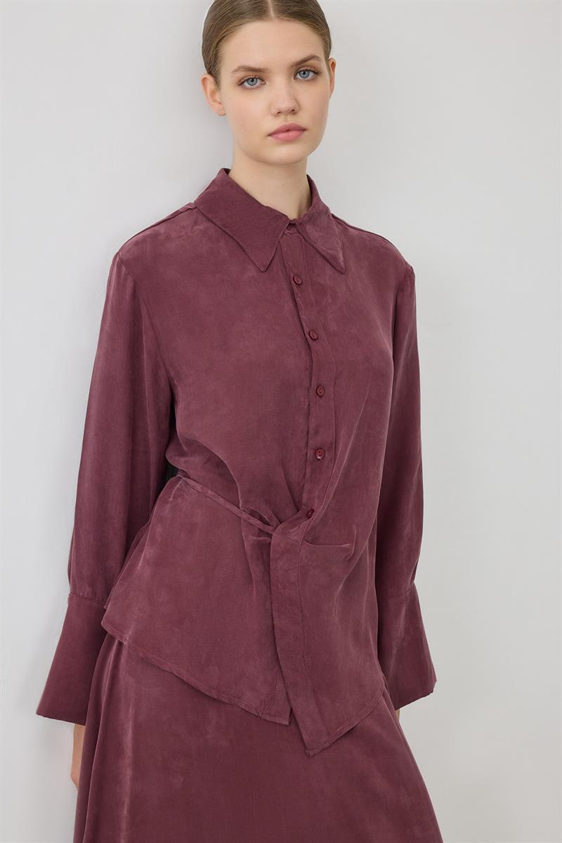 SOLE WASHED SILK TIE SKIRT SET BURGUNDY