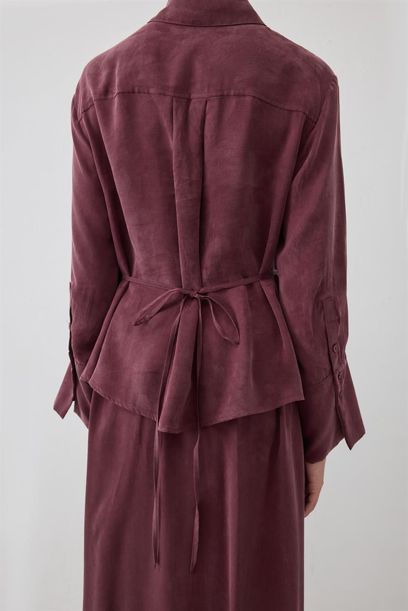 SOLE WASHED SILK TIE SKIRT SET BURGUNDY