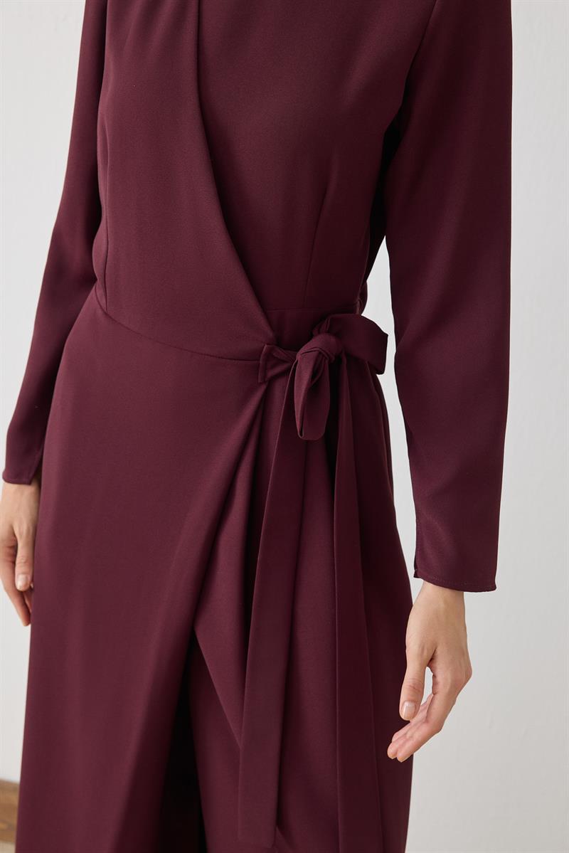 SOLİN KREP BAĞLAMA DETAYLI TULUM BORDO