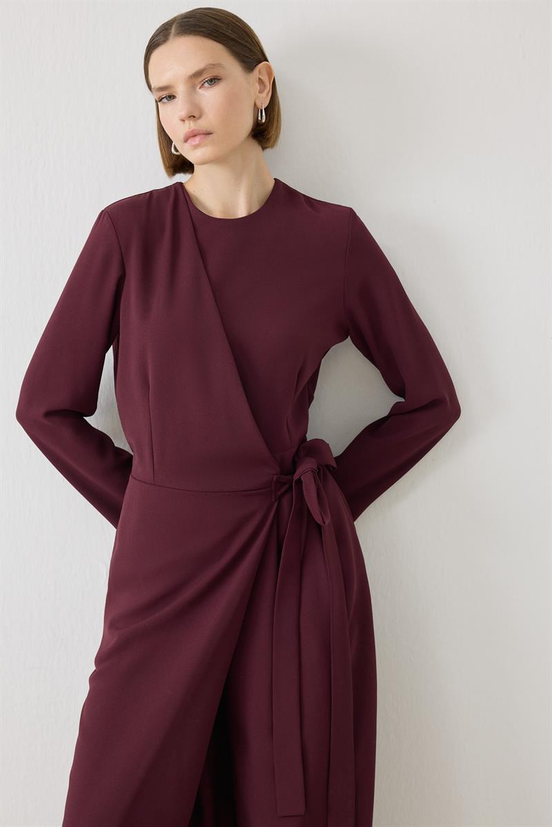 SOLİN KREP BAĞLAMA DETAYLI TULUM BORDO
