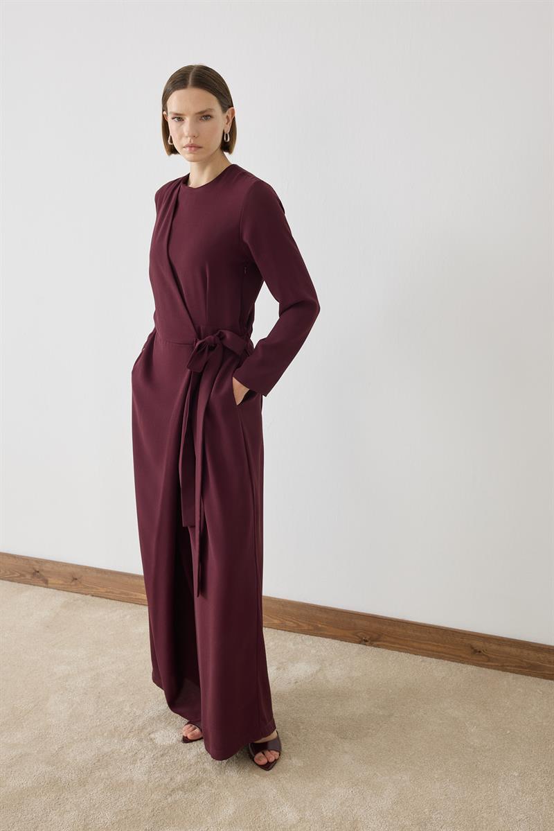 SOLİN KREP BAĞLAMA DETAYLI TULUM BORDO