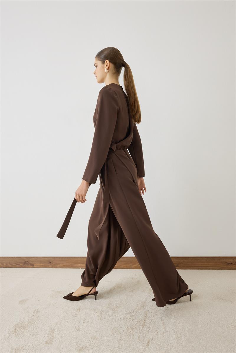 SOLİN KREP BAĞLAMA DETAYLI TULUM KAHVERENGİ