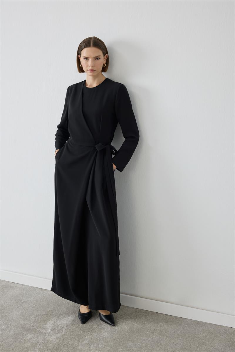 SOLİN KREP BAĞLAMA DETAYLI TULUM SİYAH