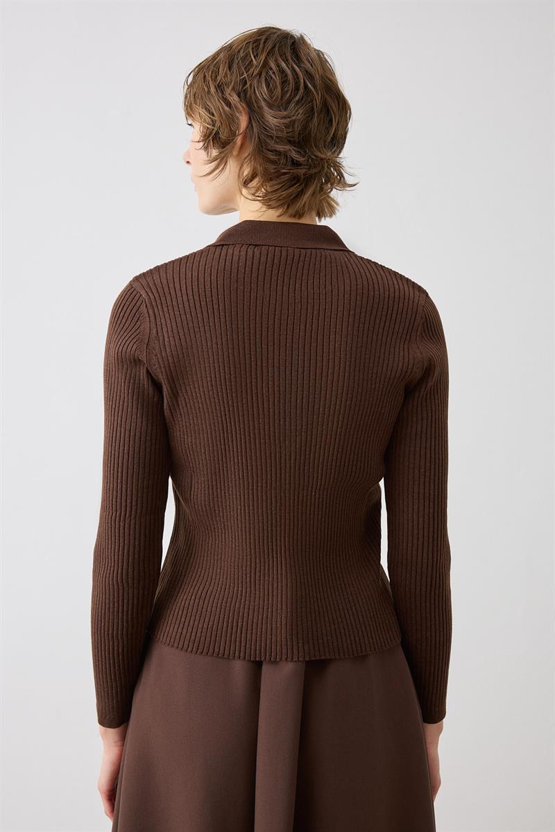 STONE TRİKO POLO YAKA KAZAK KAHVE