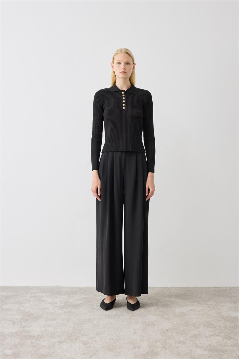 STONE TRİKO POLO YAKA KAZAK SİYAH