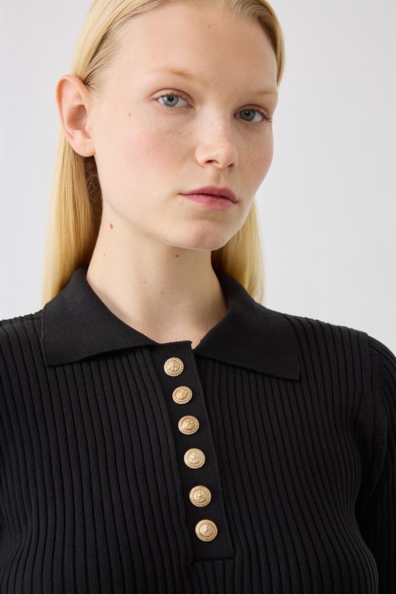 STONE TRİKO POLO YAKA KAZAK SİYAH