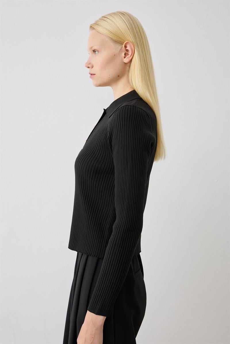 STONE TRİKO POLO YAKA KAZAK SİYAH