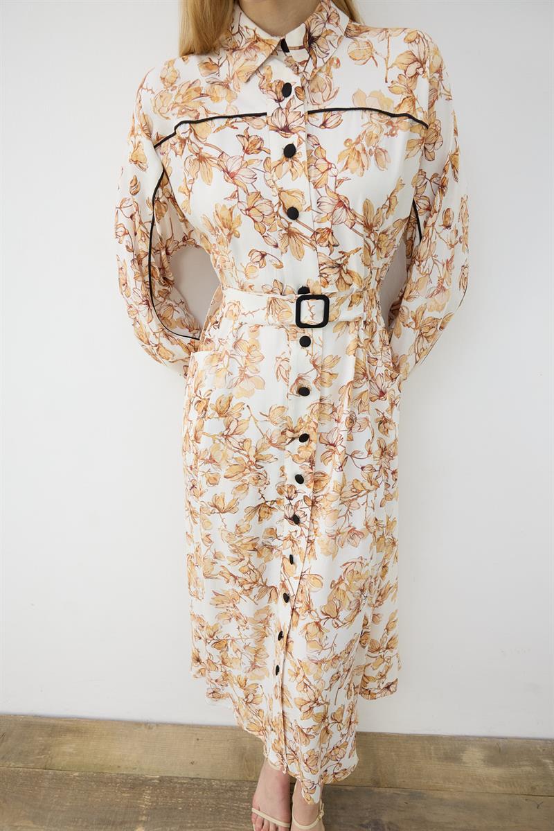 SUCRE RAYON VİSKON BİYELİ ELBİSE SARI