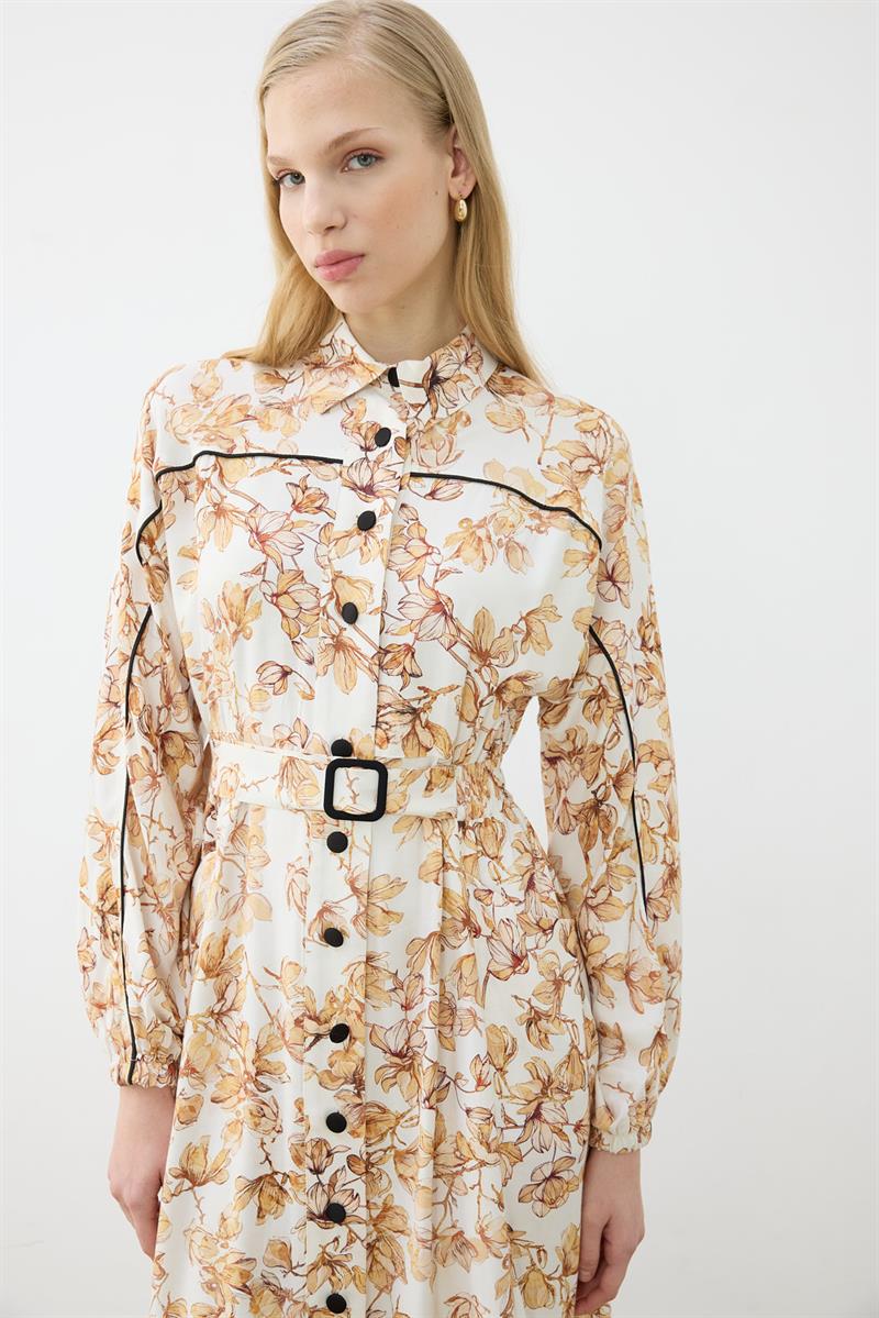 SUCRE RAYON VİSKON BİYELİ ELBİSE SARI