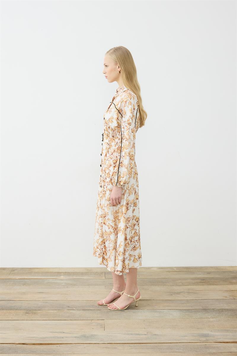 SUCRE RAYON VİSKON BİYELİ ELBİSE SARI