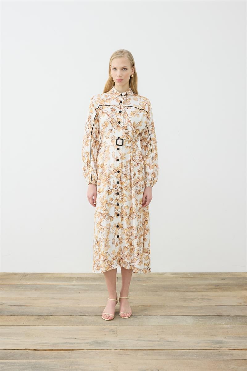 SUCRE RAYON VİSKON BİYELİ ELBİSE SARI