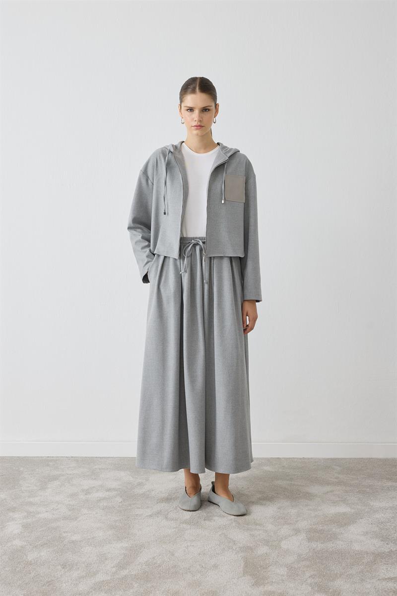 VALLE DERİ CEP DETAYLI ETEKLİ TAKIM GRİ