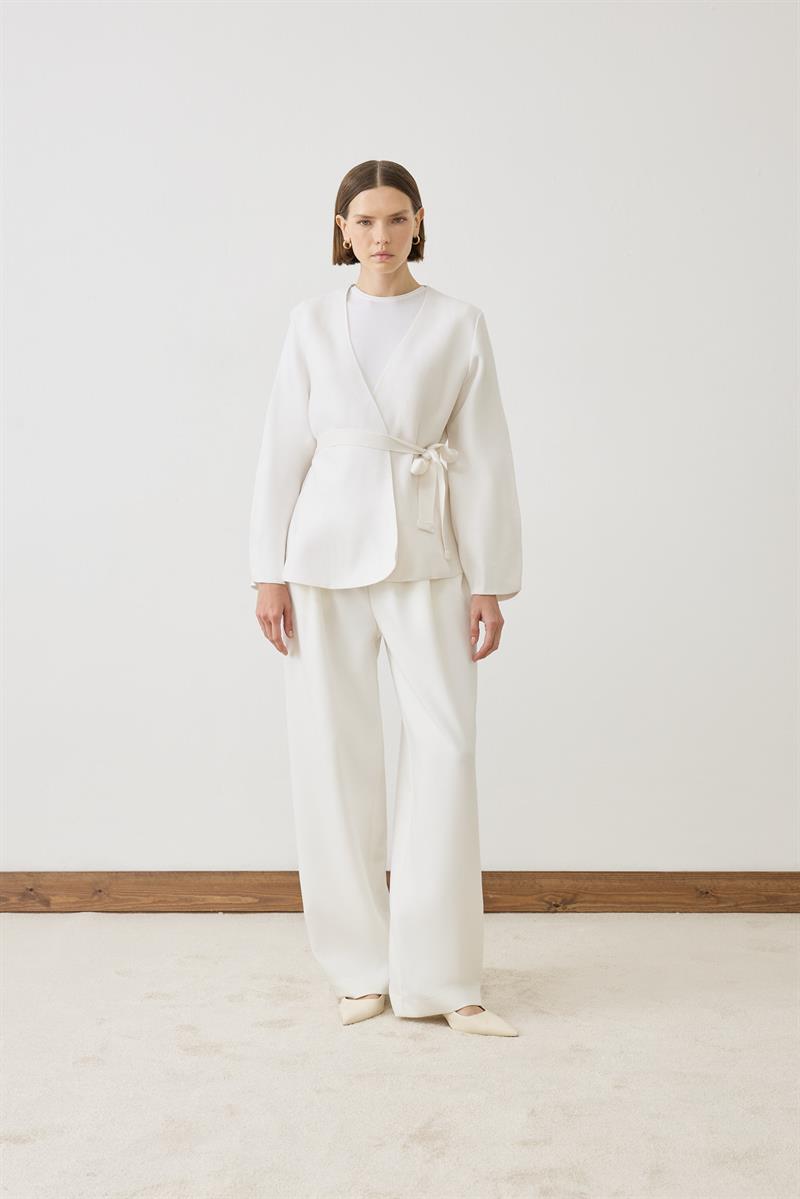 VERA ÇELİK ÖRME PEPLUM HIRKA EKRU