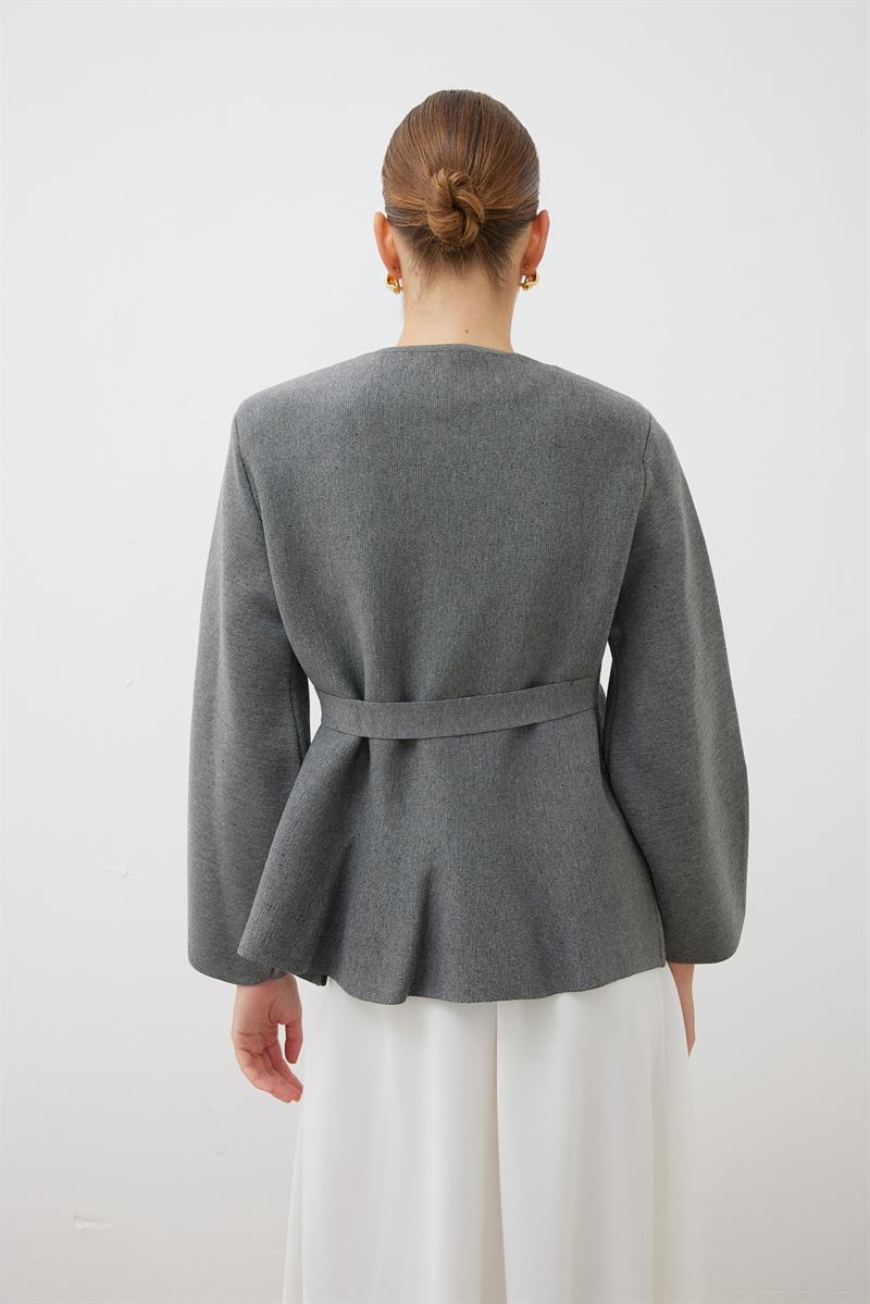 VERA ÇELİK ÖRME PEPLUM HIRKA GRİ MELANJ