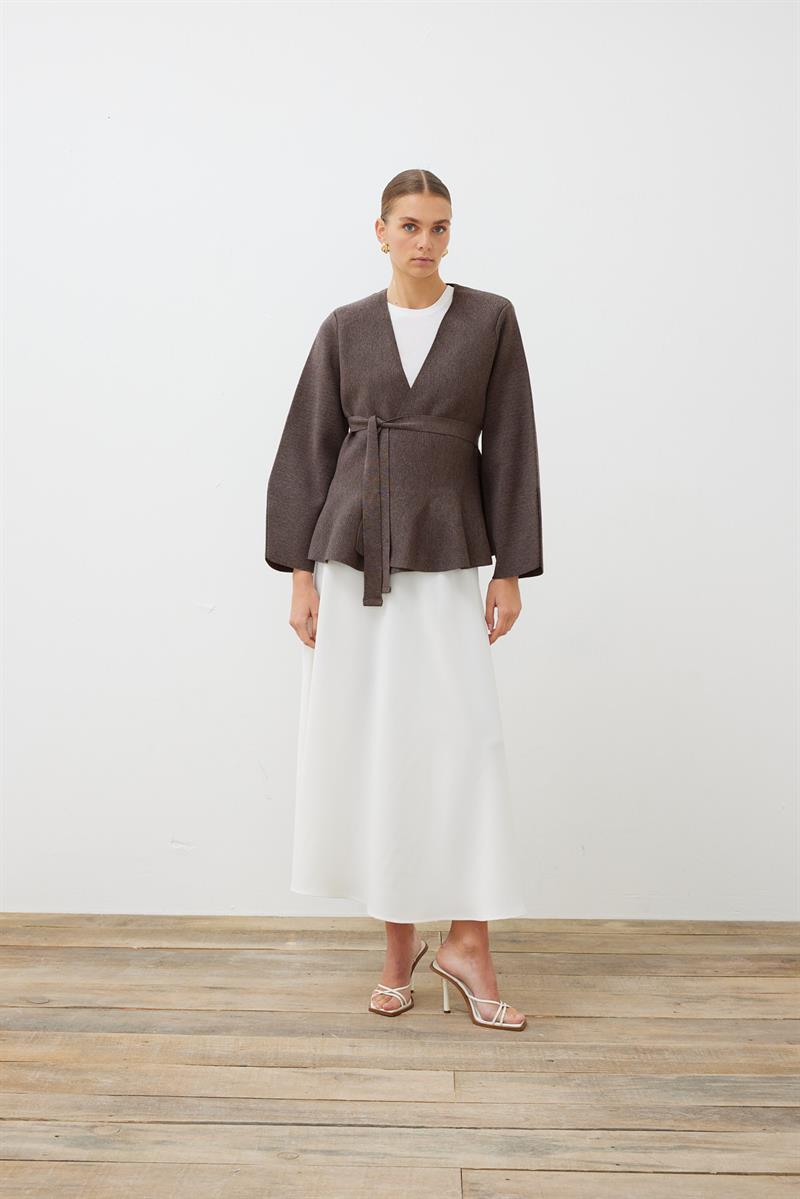 VERA ÇELİK ÖRME PEPLUM HIRKA KAHVE