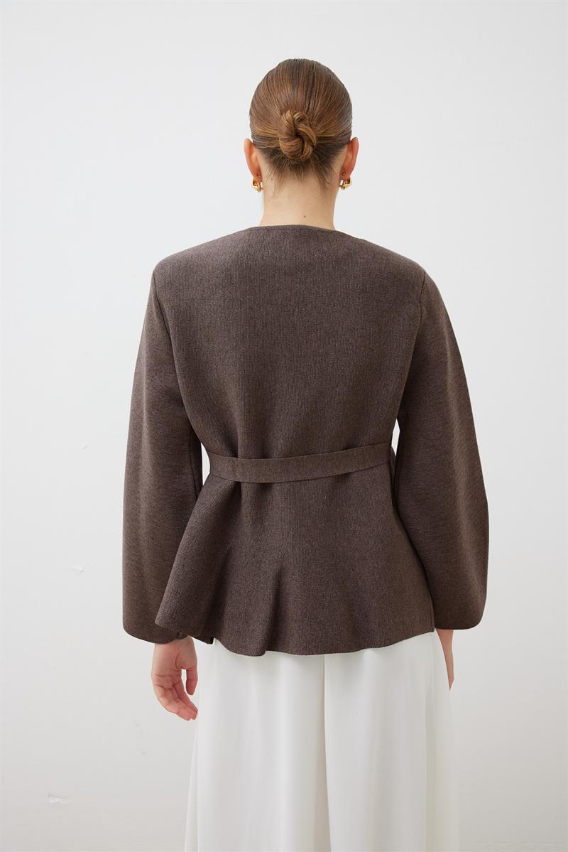 VERA ÇELİK ÖRME PEPLUM HIRKA KAHVE
