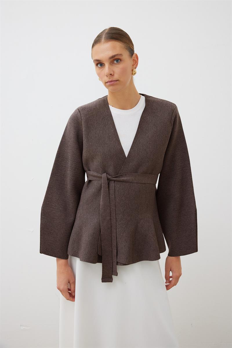 VERA ÇELİK ÖRME PEPLUM HIRKA KAHVE