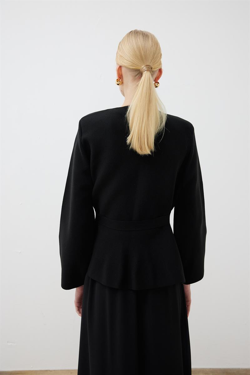 VERA STEEL KNIT PEPLUM CARDIGAN BLACK