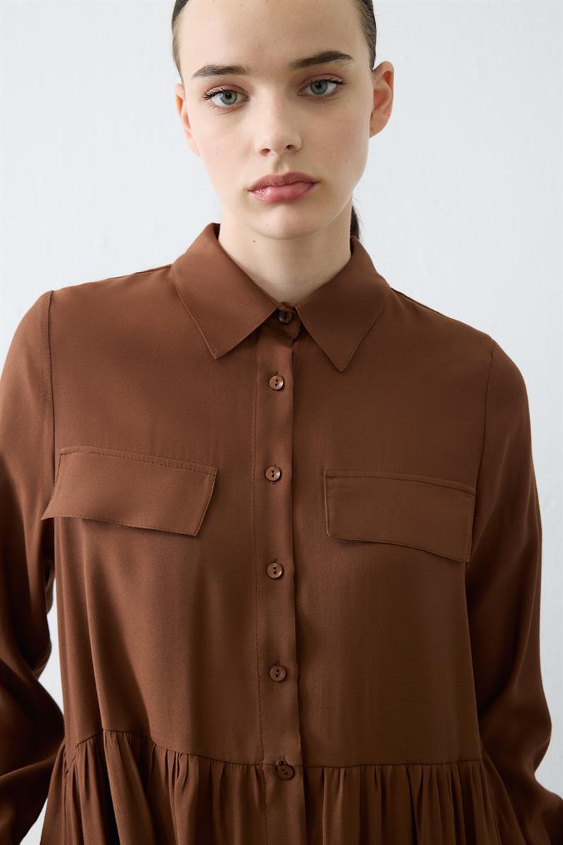 VERA VISCOSE POCKET SHIRT DRESS BROWN