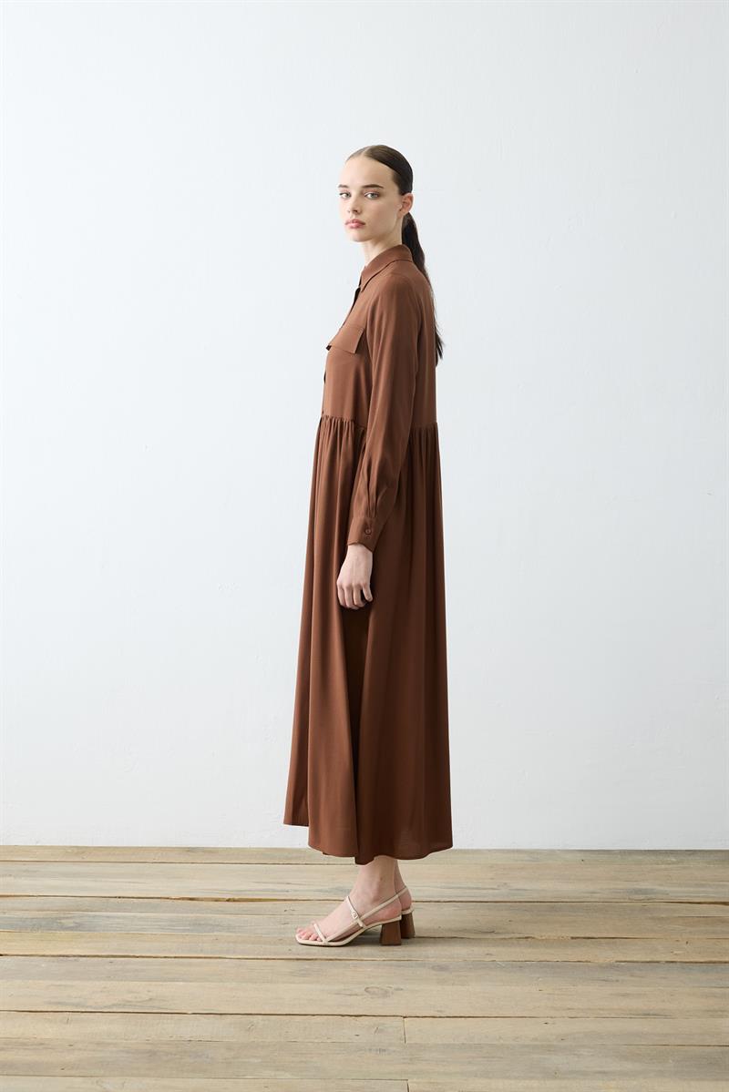 VERA VISCOSE POCKET SHIRT DRESS BROWN