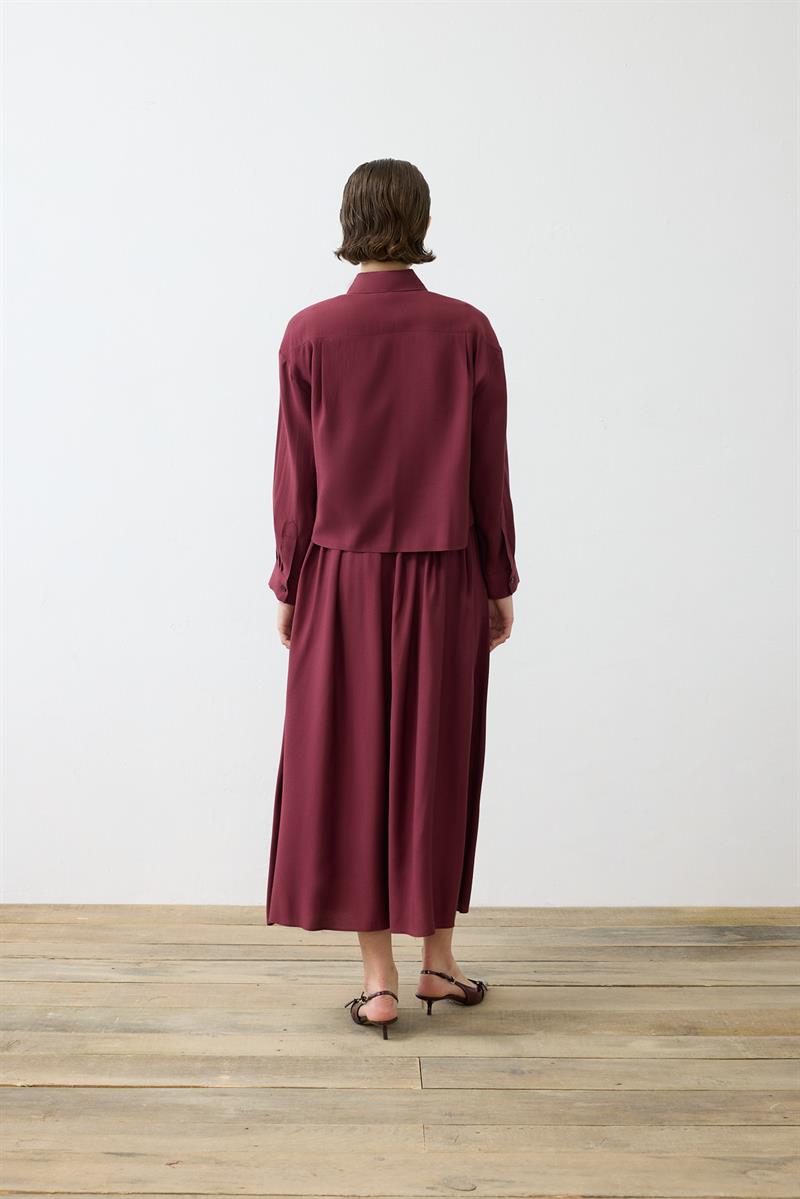 VERA VİSKON LASTİKLİ ETEK - OVAL GÖMLEK TAKIM BORDO