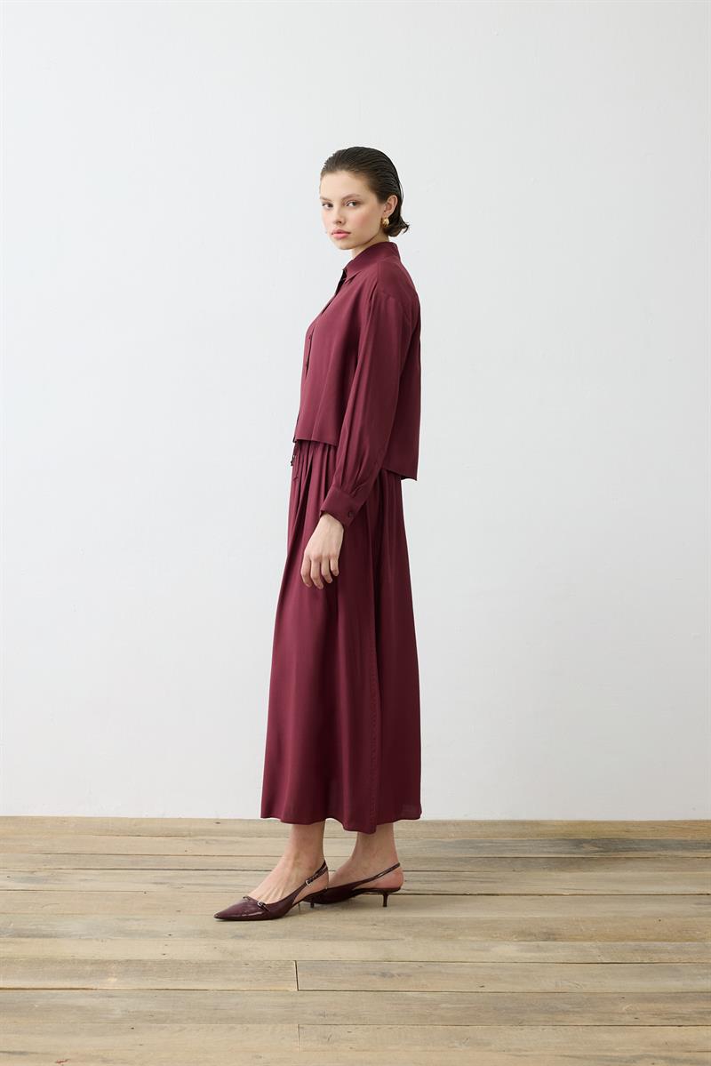 VERA VİSKON LASTİKLİ ETEK - OVAL GÖMLEK TAKIM BORDO