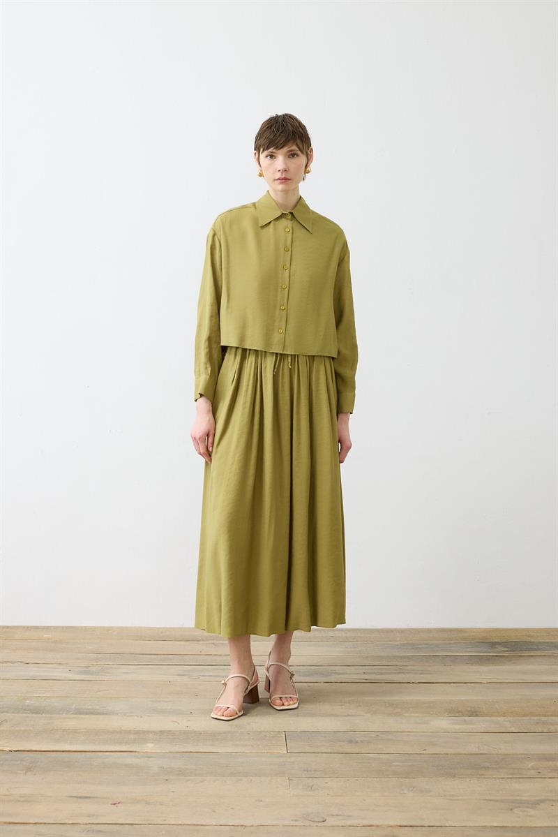 VERA VİSKON LASTİKLİ ETEK - OVAL GÖMLEK TAKIM YEŞİL