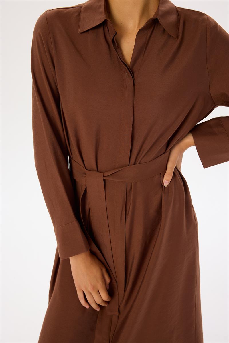 VERA YAKALI GÖMLEK ELBİSE KAHVE