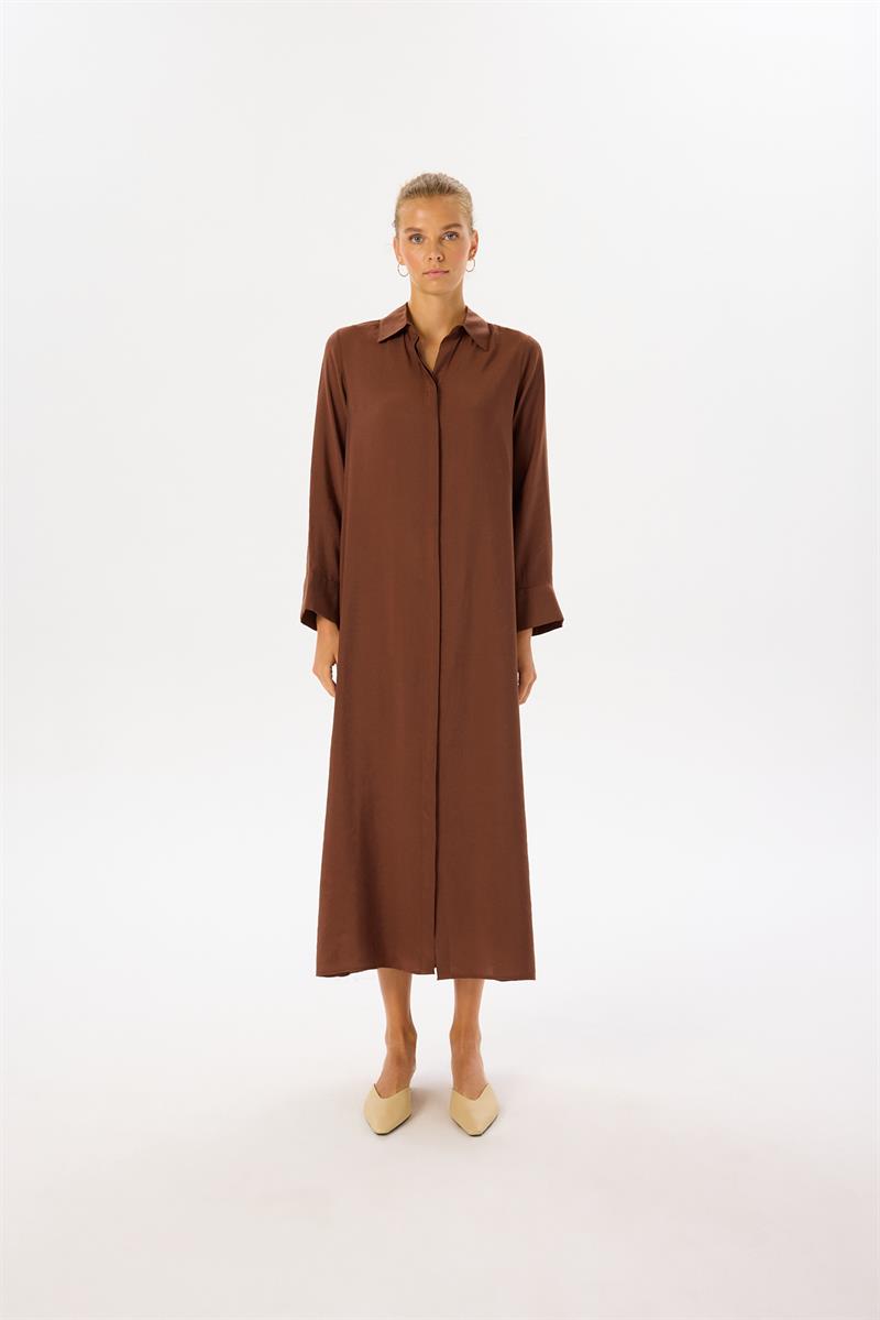 VERA YAKALI GÖMLEK ELBİSE KAHVE