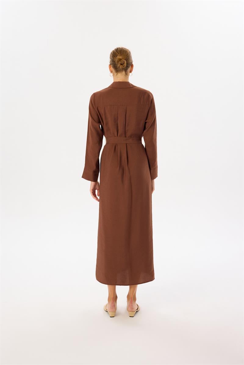 VERA YAKALI GÖMLEK ELBİSE KAHVE