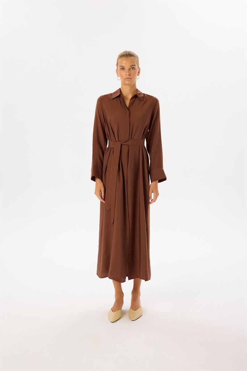 VERA YAKALI GÖMLEK ELBİSE KAHVE