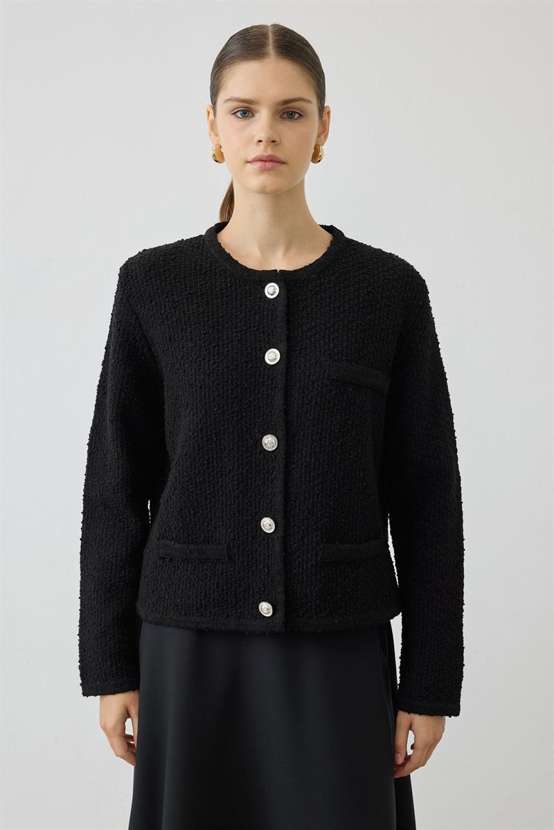 VERONA TEXTURED KNIT SHORT CARDIGAN BLACK