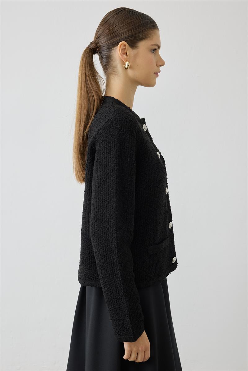 VERONA TEXTURED KNIT SHORT CARDIGAN BLACK