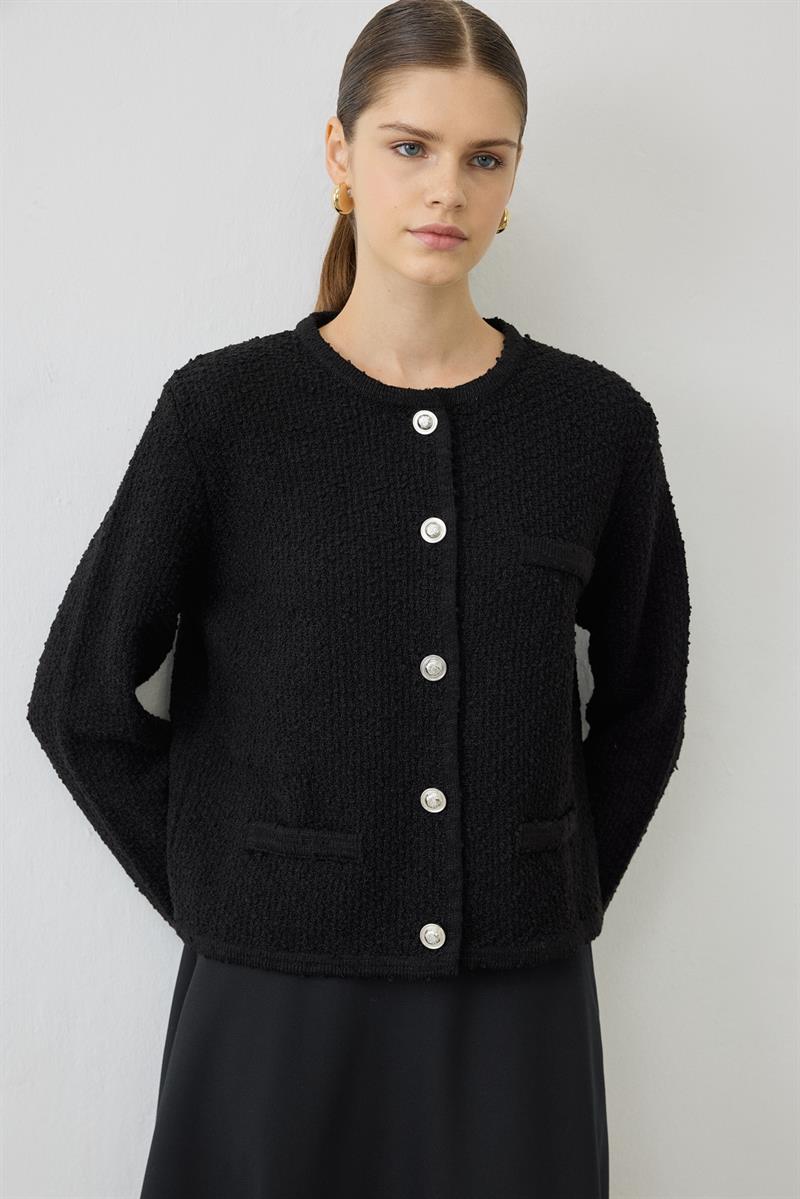 VERONA TEXTURED KNIT SHORT CARDIGAN BLACK