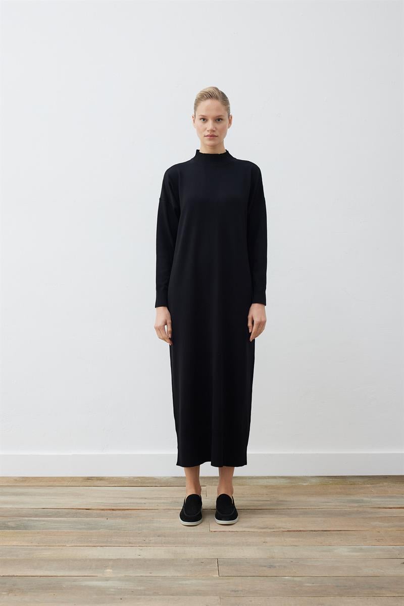 VOLETA MERSERİZE TRİKO ELBİSE SİYAH