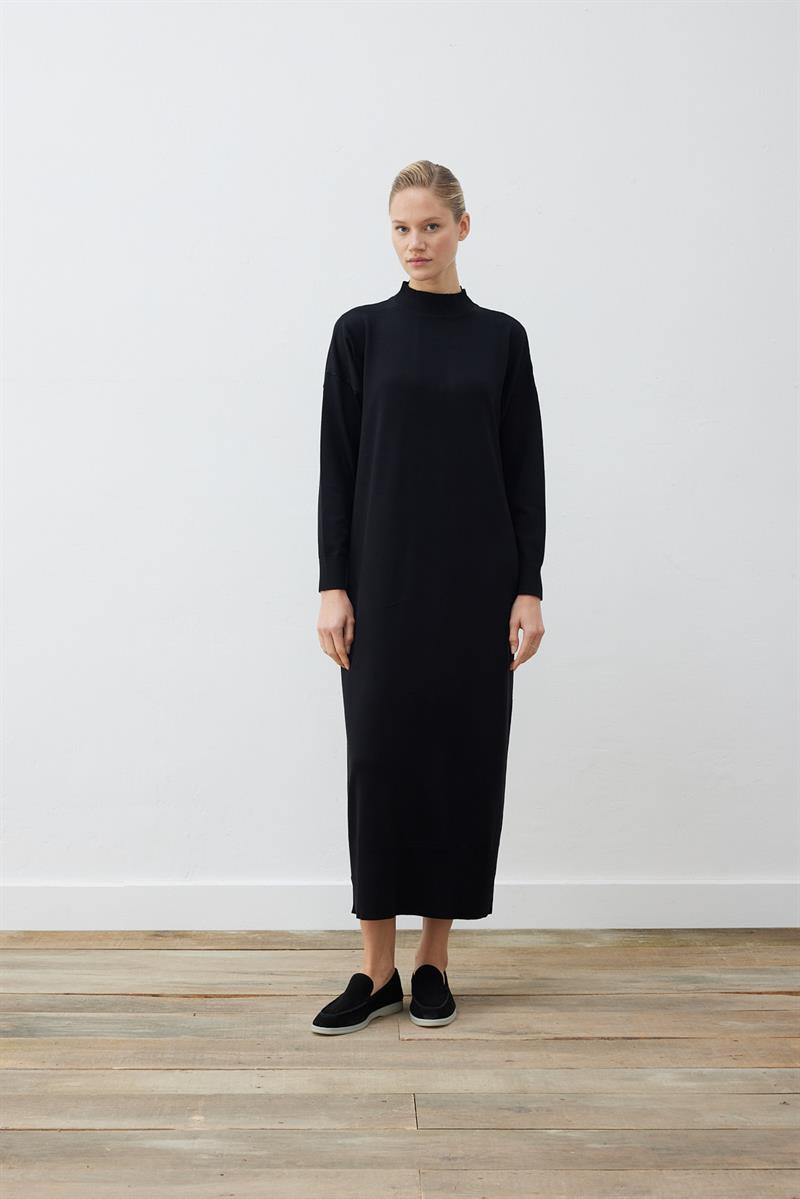 VOLETA MERSERİZE TRİKO ELBİSE SİYAH