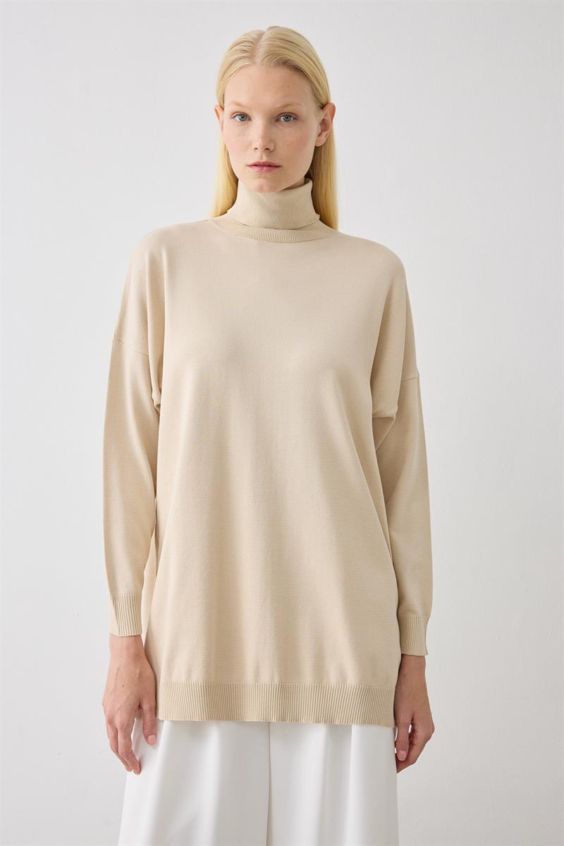 VOLETA MERSERİZE VİSKON BOĞAZLI TRIKO TUNIK BEJ