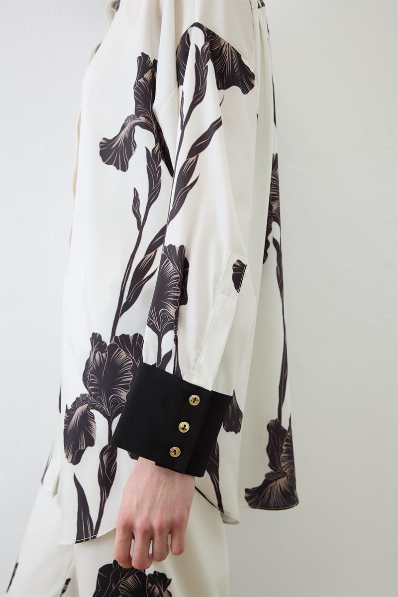 LILY PATTERNED TWILL PANTS SET BLACK–BEIGE