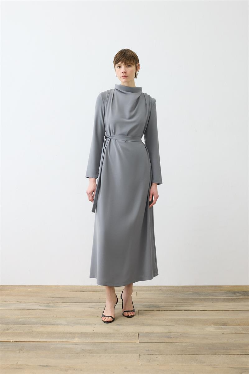 ELEGANT CRPE DRESS ANTHRACITE