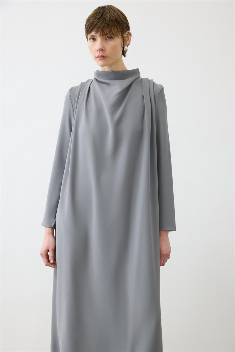 ELEGANT CRPE DRESS ANTHRACITE