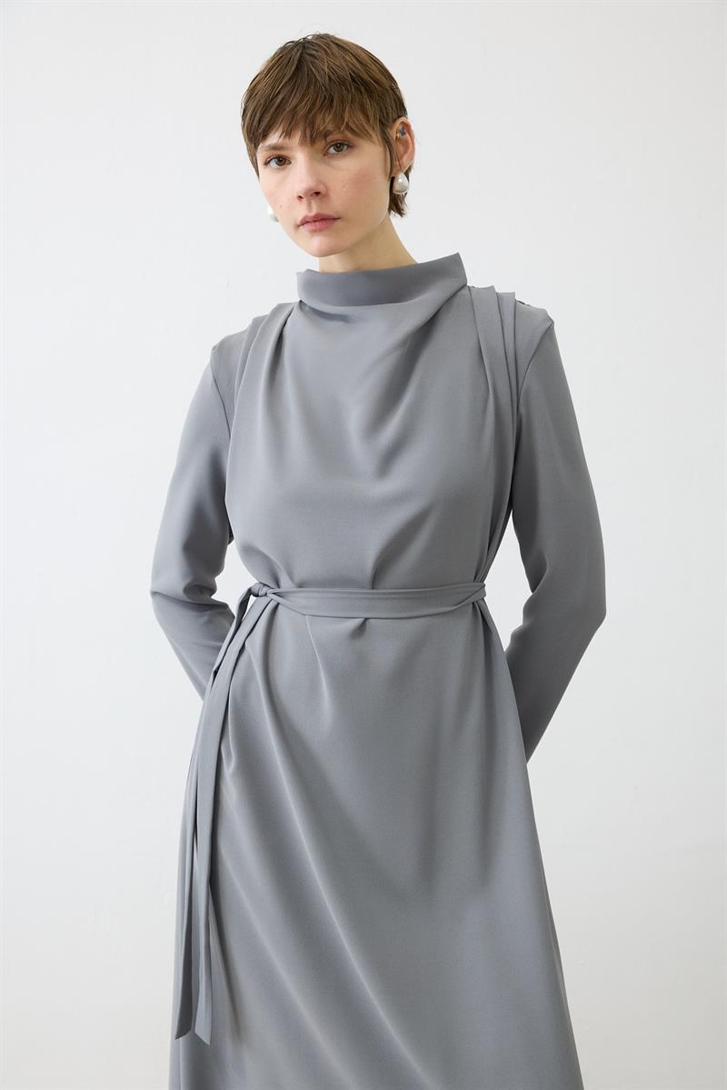 ELEGANT CRPE DRESS ANTHRACITE