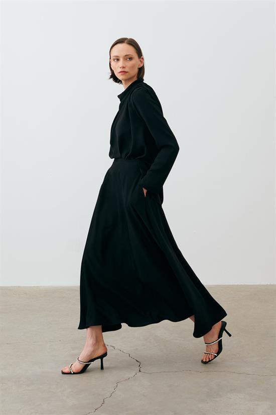 ZARIF CREPE SKIRT SET BLACK