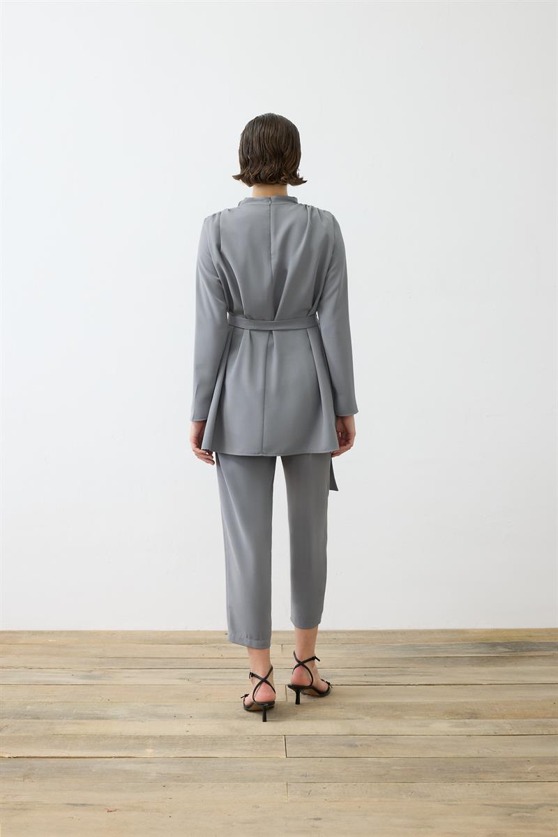 ZARİF KREP PANTOLONLU TAKIM ANTRASİT