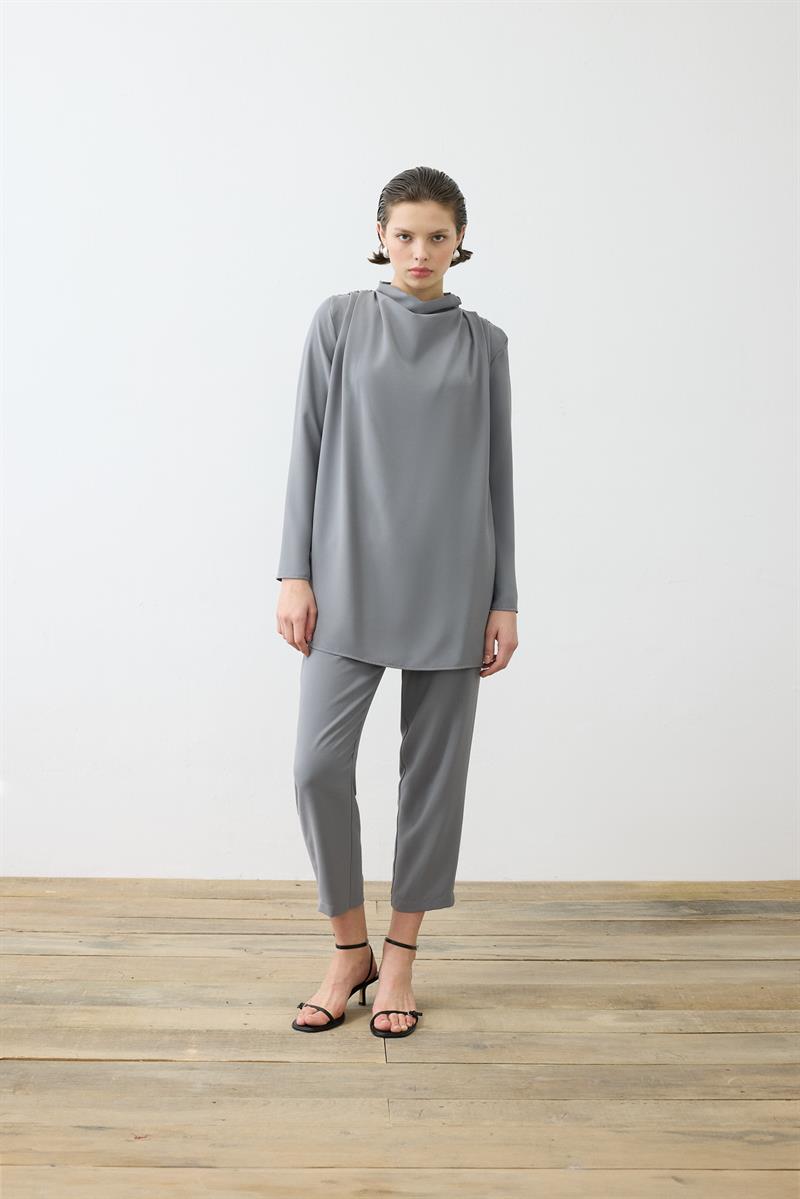 ZARİF KREP PANTOLONLU TAKIM ANTRASİT