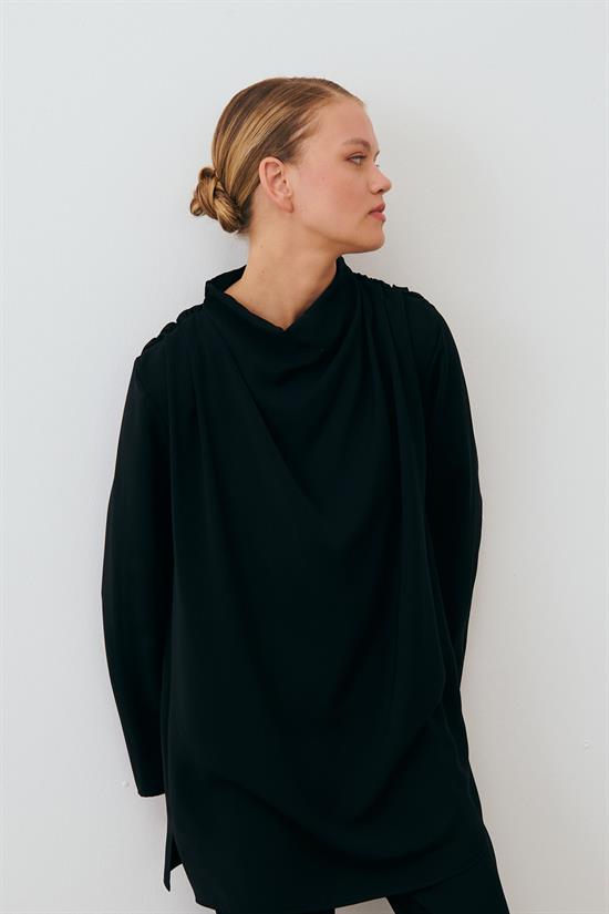 ZARİF KREP PANTOLONLU TAKIM SİYAH