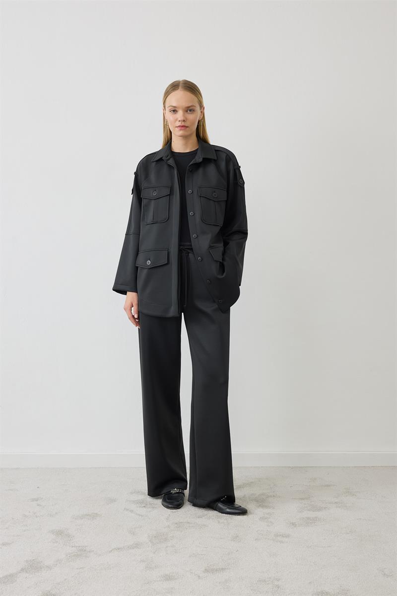 ZEN CEP DETAYLI ÖRME TAKIM SİYAH