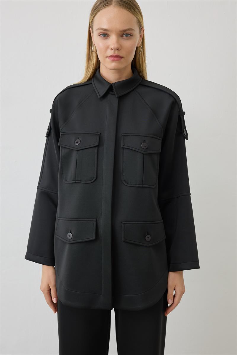 ZEN CEP DETAYLI ÖRME TAKIM SİYAH