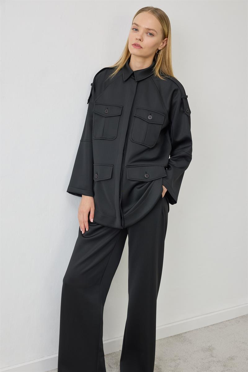 ZEN CEP DETAYLI ÖRME TAKIM SİYAH